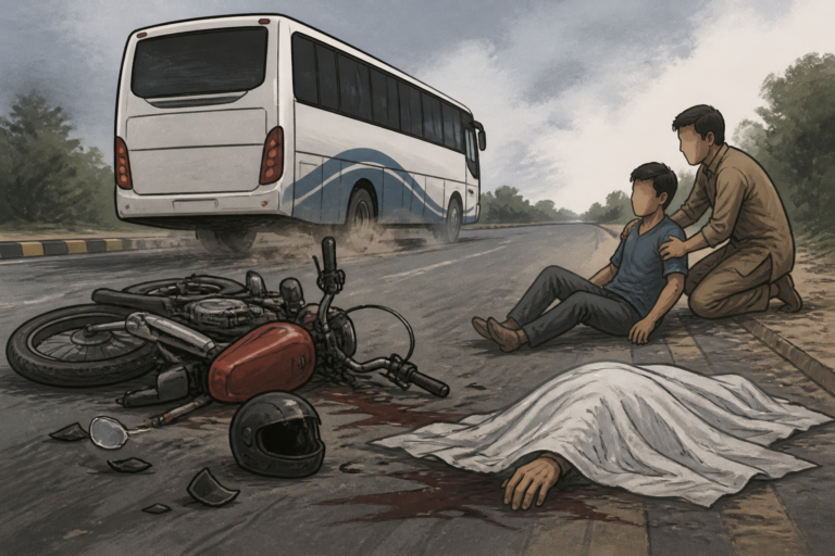 اے آئی کی تیار کردہ علامتی تصویر — مریدکے میں بس اور موٹرسائیکل حادثہ