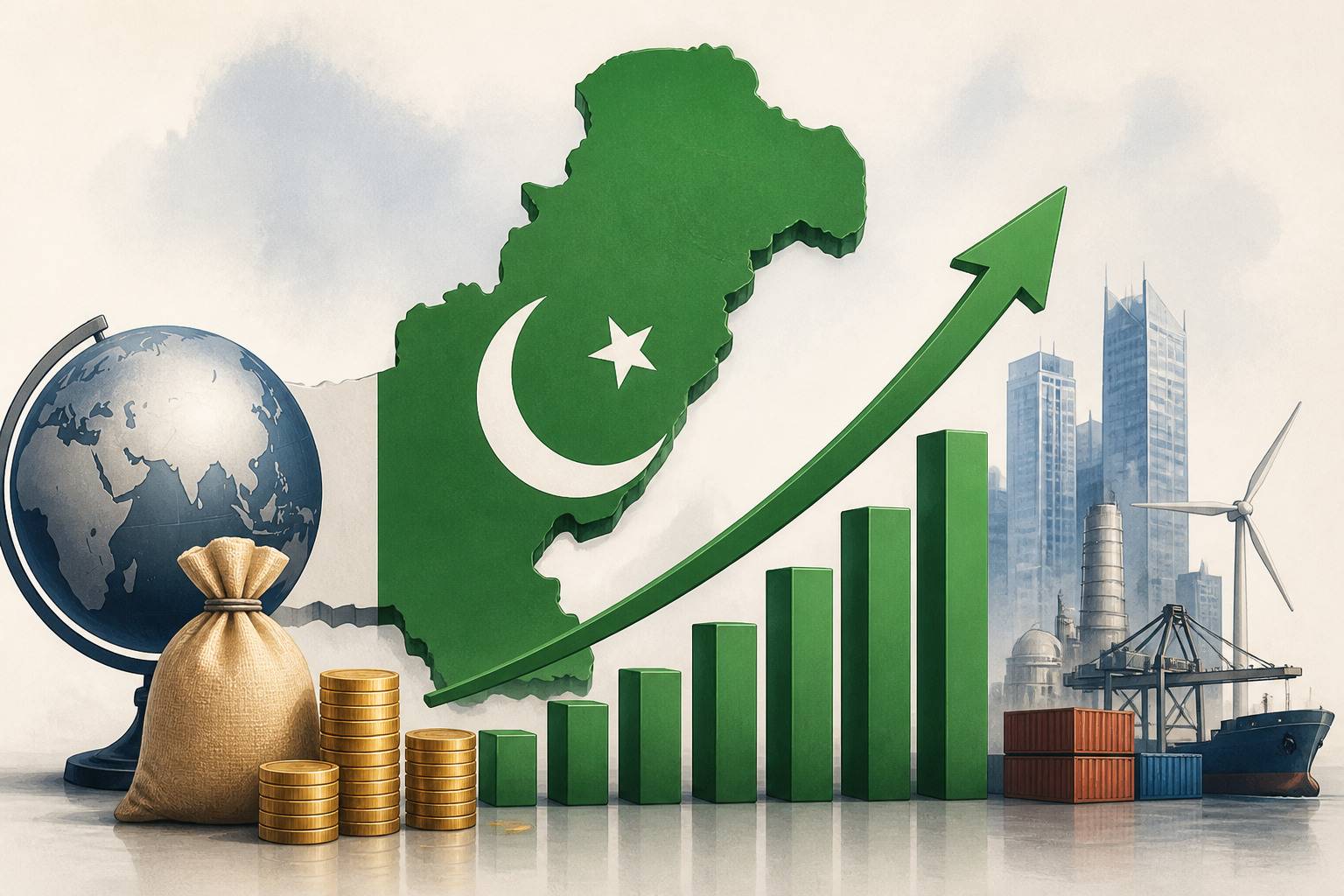 اے آئی کی تیار کردہ علامتی تصویر — پاکستان میں غیر ملکی سرمایہ کاری سے متعلق علامتی منظر