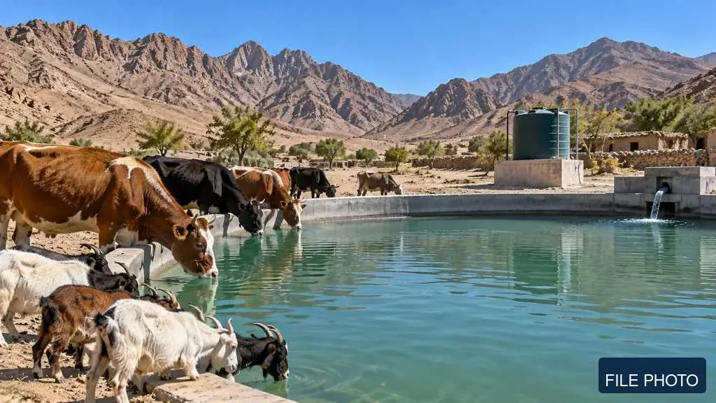 فائل فوٹو — بلوچستان میں مویشیوں کے لیے پانی کے تالاب اور ٹینک کا منظر