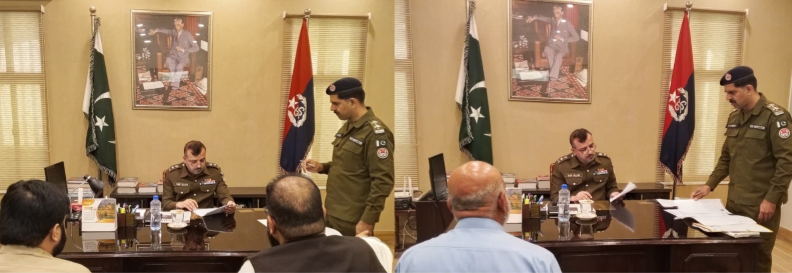 پولیس افسر اوپن کچہری میں شہریوں کے مسائل سن رہے ہیں